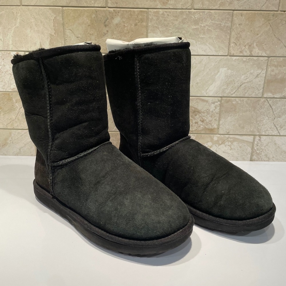 UGG Australia Classic Short Black Suede Shearling Boots Women 8 5825
